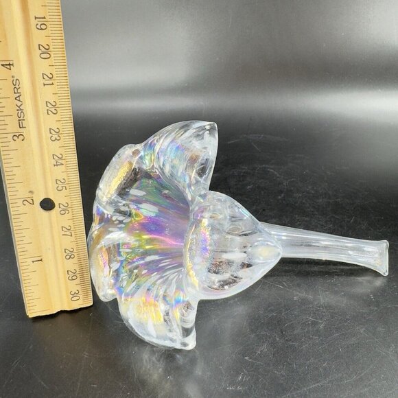 Vintage Silvestri Clear Iridescent Glass Flower With Stem Figurine Decor Glass - Picture 5 of 13